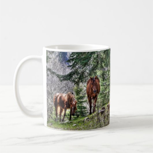 Twee Paarden en de Foto van het Bos Drink Mok (Links)