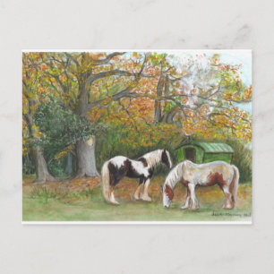 Twee paarden en een zigeunerwagen - Briefkaart