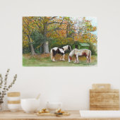 Twee paarden en een zigeunerwagen - Canvasafdruk Poster (Keuken)