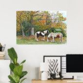 Twee paarden en een zigeunerwagen - Canvasafdruk Poster (Thuiskantoor)