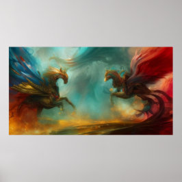 Twee paarden galopperen het moderne abstracte post poster