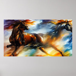 Twee paarden galopperen modern abstract poster