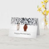 Twee paarden in de sneeuw, gelukkig Jubileum Kaart (Gele Bloem)