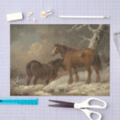 Twee paarden in de sneeuw (winterscène) tissuepapier (Craft)