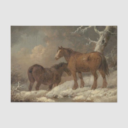 Twee paarden in de sneeuw (winterscène) tissuepapier (Voorkant)