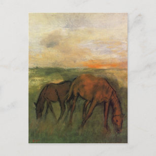 Twee paarden in een pasta van Edgar Degas Briefkaart