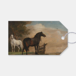 Twee paarden in een weide bij een poort (Paulus Po Cadeaulabel