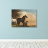 Twee paarden in een weide bij een poort (Paulus Po Canvas Afdruk (Insitu (Houten vloer))