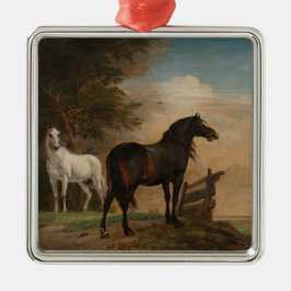 Twee paarden in een weide bij een poort (Paulus Po Metalen Ornament