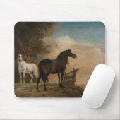 Twee paarden in een weide bij een poort (Paulus Po Muismat (Met muis)