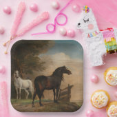 Twee paarden in een weide bij een poort (Paulus Po Papieren Bordje (Feest)