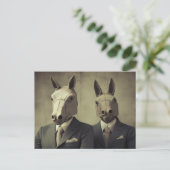 Twee Paarden in Pakken Briefkaart (Staand voorkant)