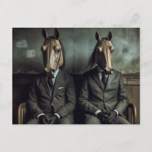 Twee Paarden in Suits AI Art Briefkaart