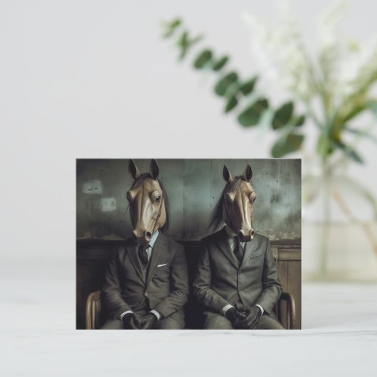 Twee Paarden in Suits AI Art Briefkaart (Staand voorkant)