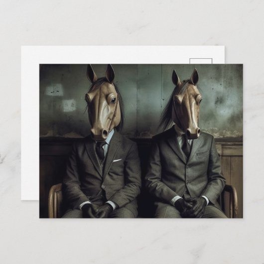 Twee Paarden in Suits AI Art Briefkaart (Voorkant / Achterkant)