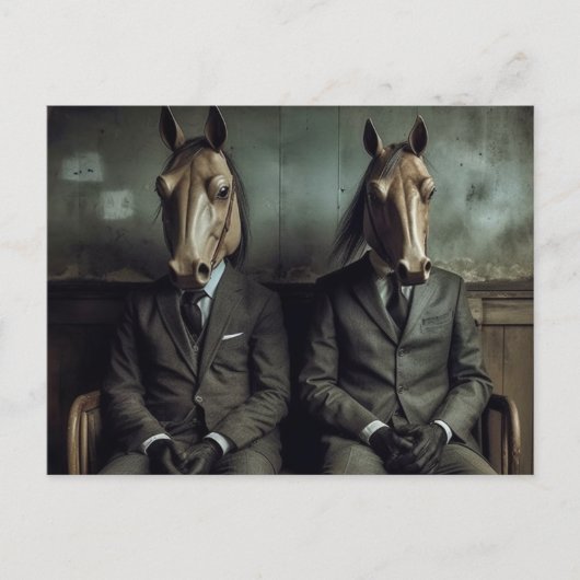 Twee Paarden in Suits AI Art Briefkaart (Voorkant)