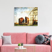 Twee Paarden klaar voor het werk Canvas Afdruk (Insitu (Woonkamer))