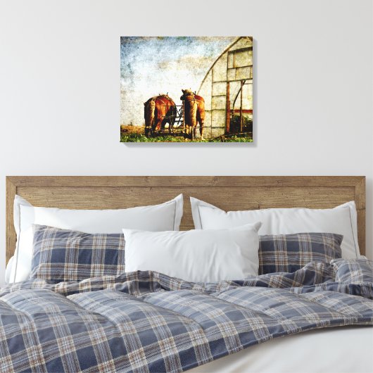 Twee Paarden klaar voor het werk Canvas Afdruk (Insitu (Slaapkamer))