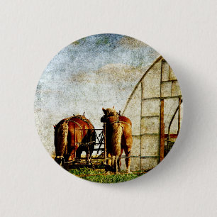 Twee paarden klaar voor het werk ronde button 5,7 cm