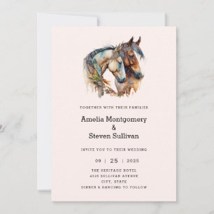 Twee paarden met veer decoraties Boho bruiloft Kaart