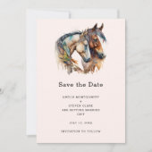 Twee paarden met veer versieringen Boho bruiloft Save The Date (Voorkant)