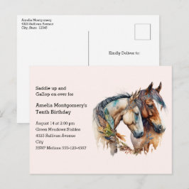 Twee paarden met veren Decor Boho Verjaardagsfeest Uitnodiging Briefkaart