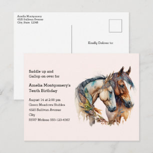 Twee paarden met veren Decor Boho Verjaardagsfeest Uitnodiging Briefkaart