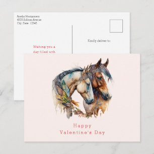 Twee paarden met veren Decor Valentijnsdag Feestdagenkaart