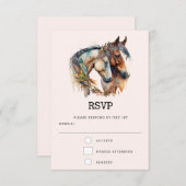 Twee paarden met veren decoraties Boho bruiloft RSVP Kaartje (Voorkant / Achterkant)