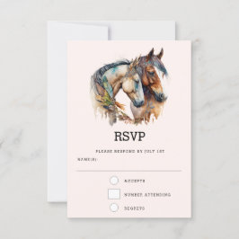 Twee paarden met veren decoraties Boho bruiloft RSVP Kaartje