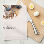 Twee paarden met veren decoraties Boho Theedoek (Quarter Fold)