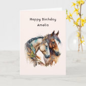 Twee paarden met veren decoraties Boho Verjaardag Kaart (Gele Bloem)