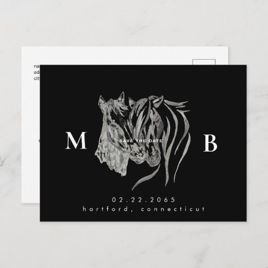 Twee paarden Monogram Black Weddenschap Save the D Briefkaart (Voorkant / Achterkant)