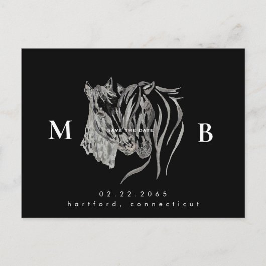Twee paarden Monogram Black Weddenschap Save the D Briefkaart (Voorkant)