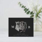Twee paarden Monogram Black Weddenschap Save the D Briefkaart (Staand voorkant)