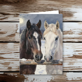 Twee paarden op een besneeuwde boerderij | Gefelic Kaart