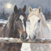 Twee paarden op een besneeuwde boerderij onder het sticker (Voorkant)