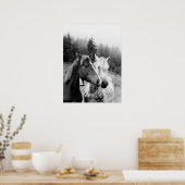 Twee paarden op een rustiek platteland poster (Keuken)
