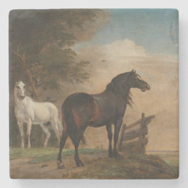 Twee paarden op een weiland bij een hek (Paulus Po Stenen Onderzetter