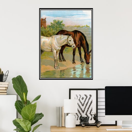 Twee Paarden  Retroafdrukken Poster (Thuiskantoor)