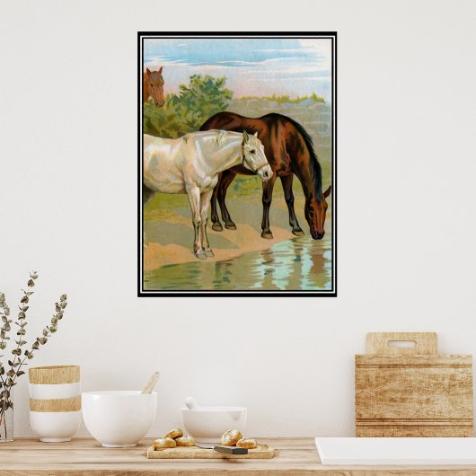 Twee Paarden  Retroafdrukken Poster (Keuken)