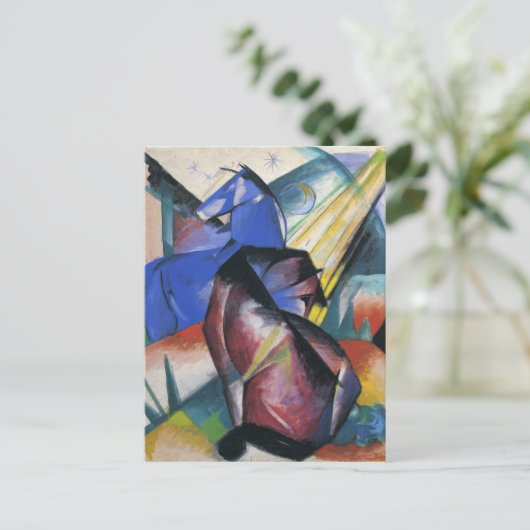 Twee paarden, rood en blauw van Franz Marc Briefkaart (Staand voorkant)