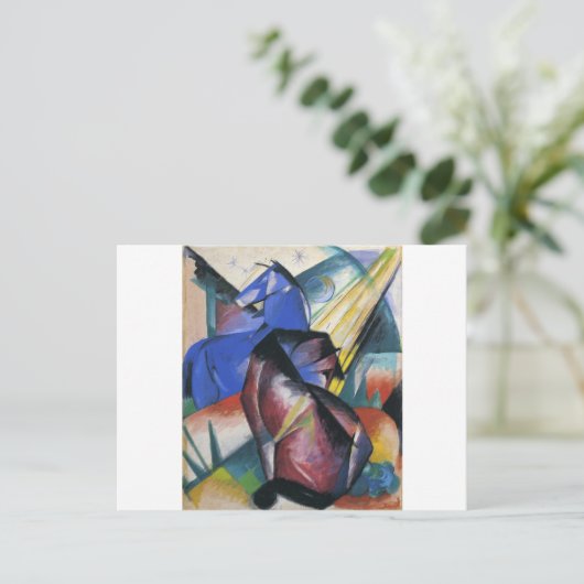 Twee paarden, rood en blauw van Franz Marc Briefkaart (Staand voorkant)