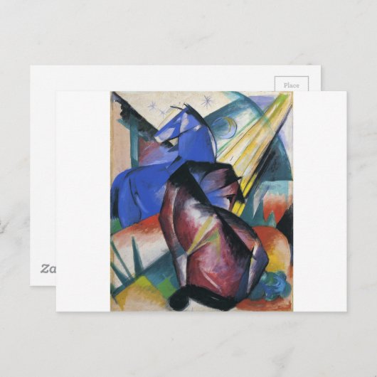 Twee paarden, rood en blauw van Franz Marc Briefkaart (Voorkant / Achterkant)