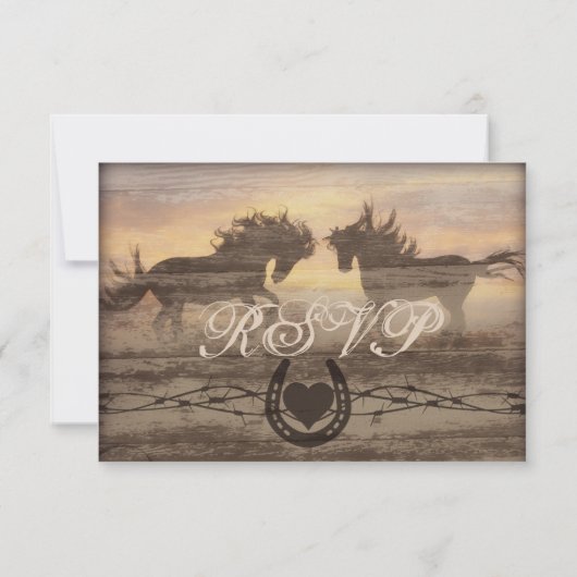 Twee paarden Rustic Country Western Weddenschap RS RSVP Kaartje (Achterkant)