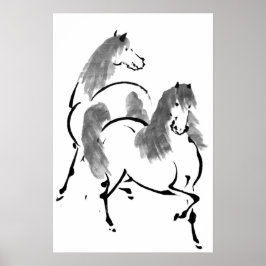 Twee paarden schilderen poster