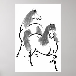 Twee paarden schilderen poster