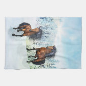 Twee paarden Snowy Scene Theedoek (Horizontaal)