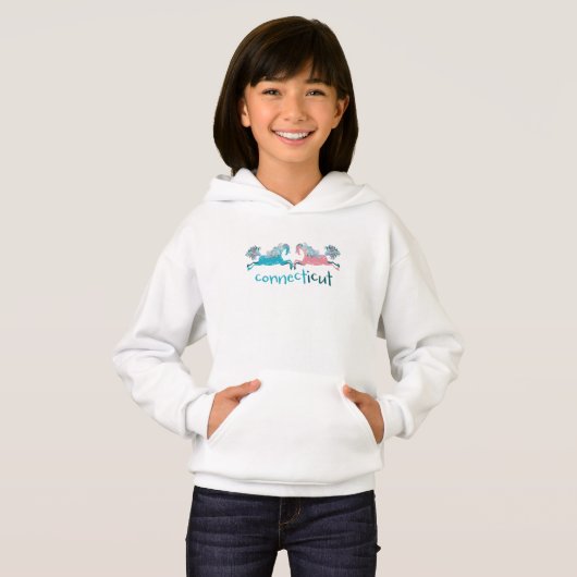 Twee Paarden Springen Connect Pullover Hoodie (Voorkant volledig)