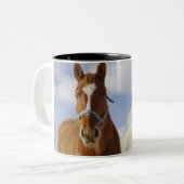 Twee paarden tweekleurige koffiemok (Voorkant links)